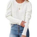 New One Eleven North All White Knit Long Puff Sleeved Light Weight Women size S Photo 0