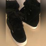 Steve Madden women black suede faux fur platform wedge sneakers US 7 Euro 37.5 Photo 5