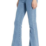 Show Me Your Mumu  Blue Austin Pull On Flare Raw
Fray Hem Jeans Agua Fria, Sz M Photo 0