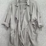 Lulus  Women's Shacket Open Front Solid Gray Size XS Roll Tab Thin Short Sleeve Photo 0