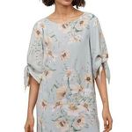 H&M sage green split tie sleeve light floral shift dress size 4 Photo 0