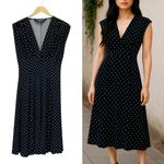 Norma Kamali  Black Polka Dot Midi Dress Size Large V-Neck Sleeveless Retro Chic Photo 10