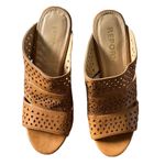 🔵 SALE 3/$25 REPORT WEDGE DANICA PLATFORM SLIPON LASER CUT TAN SANDAL SHOES Size 7.5 Photo 3