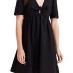 Madewell Black Poplin Tie Front V-Neck Short Sleeve Mini Dress Size 8 Photo 0