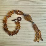 Vintage Baltic Amber Necklace with Tassel Pendant Brown Photo 3