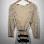 Loft Cardigan Women XL Beige Black Lace Crochet Tie Waist Topper Sweater Boho Tan Photo 1
