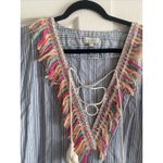 Velzera ‎ Womens Large Blue Striped Pastel Tassel Boho Beachy Photo 2