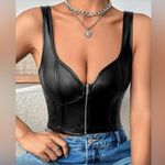 NEW Black Faux Leather Zip Up Front Crop Tank Top Size Large Photo 0