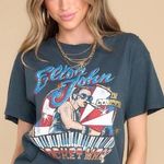 Free People Black Red Blue Elton John Rocket Man Concert Oversized T-Shirt Sz L Photo 0
