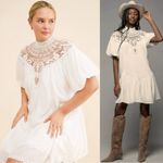 Anthropologie  High Neck Lace Tunic Mini Dress Medium White Lace Ethereal Dainty Photo 2