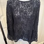 The Loft  Lace Long Bell Sleeve Top Blouse Navy Blue EUC Photo 2