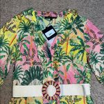 America & Beyond Endless Summer Tropical Floral Ruffle Shirt Dress Beaded Belt M Green Size M Photo 4