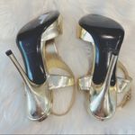 Gucci  Women's Size 7B Gold Metallic Studded T Ankle Strap Stiletto High Heels Photo 6