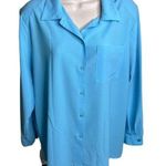 Womens Button Down Dress Blouse Lightweight Blue Top Plus Size 1X Shoulder Pads Photo 0