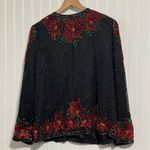 Laurence Kazar Vintage XXL Poinsettia Sequin Jacket 100% Silk Holiday Party GLAM Photo 1