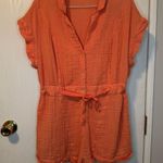 Urban Outfitters Orange Cotton Gauze Button-Up Romper Cinch Waist Size Large Photo 0