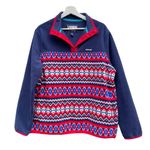 Lands' End Heritage Fleece Pullover Red Navy Chevron Fairisle Size XL 18 EUC Photo 1