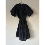 Madewell  Seersucker Black Puff Sleeve Cutout Mini Dress Size Medium Preppy Photo 2