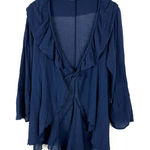 Bryn Walker  100% Cotton Navy Blue Ruffled Tie Front Lagenlook Cardigan Photo 0