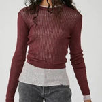 Free People NWT Open Knit Ribbed Cropped Long Sleeve Sweater XS Red Fairy Grunge Photo 0