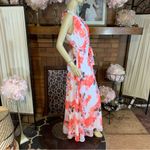 Chetta B CORAL, WHITE AND GRAY FLORAL PRINT CHIFFON MAXI DRESS (12) Photo 2