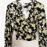 Industry Green Floral Print Wrap Front Blouse Satin Size Small NEW Smocked Waist Photo 1