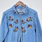 Vintage‎ Denim Fall Floral Embroidered Longsleeve Button Down Blouse Size Large Blue Photo 1