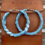 Distressed Denim Hoop Earrings Blue Photo 0