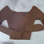 Iris  WOMENS Brown Off-the-Shoulder Ribbed Sweater Photo 0