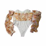 NEW RNWY The Label Long Balloon Sleeve Off The Shoulder Vishaka Bodysuit Sz L Orange Size L Photo 2