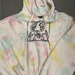 💋Keith Haring Women's Long Sleeve Tie Dye Crop Hoodie Sweatshirt, SZ 2XL Pink Photo 1