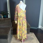 Women’s Floral One Shoulder Lightweight Summer Dress Leg Slit Cut Outs Size L Yellow Size L Photo 4