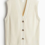 H&M  sweater vest ribbed knit cream metal buttons gold sleeveless top Photo 0