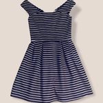 Emerald Sundae Navy Striped Off the Shoulder Dress Photo 0