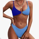 Zaful NWT! Women’s blue color block ribbed two piece bathing suit Medium Photo 0