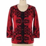 Elizabeth New York Cardigan Red Black Paisley Petite L Embellished Boho Chic Size undefined Photo 0