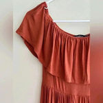 Boohoo  Stretch Midi Dress, Ruffled Off the Shoulder Sleeves, Burnt Orange, 6 Photo 3