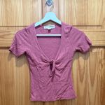 Urban Outfitters  Ribbed Dusty Pink Size Small Tie Front Top Photo 1