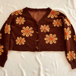 Target Women’s Large Brown Earth Tone Floral Cardigan Knit Sweater Cropped Statement Photo 0