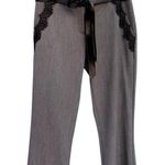 Cache Black Lace Satin Self Belt Gray Bi Stretch Crop Pant New $118 NWT Photo 0