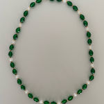 Anthropologie  Vintage Beaded Necklace in Emerald Green, Gold, and Frosted Clear Photo 0
