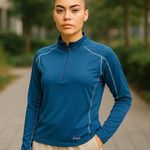 ASICS Blue Half Zip Semi Fitted Activewear Pullover Top ~ Women's Size LARGE Photo 0