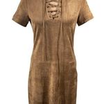 Paper Crane Faux Suede Mini Dress Size S Small Lace-up Brown Photo 0