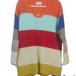 Dress Up  Bright Multicolor Stripe Over Sized Distressed Knit Sweater Size S Photo 0