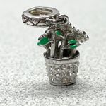 Silver Tone Enamel Crystal Flower Pot Charm Spring Garden Jewelry Making Gift Photo 3