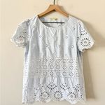 Gianni Bini  Cotton Eyelet Blouse in Blue & White Stripe Size L Photo 1