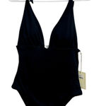 Anthropologie NWT Boamar Black Tie One Piece Swimsuit Size M Feminine Luxury Photo 0