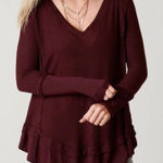 We The Free People Laguna Waffle Knit Top Burgundy Red Long Sleeves Size Medium Photo 0