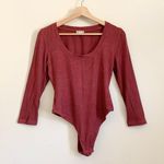 Free People  Intimately Burgundy Ribbed Crewneck Long Sleeves Bodysuit Medium Photo 0