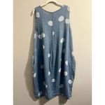 Me & Gee Dots Tank Dress in Blue wi/White Large Polka Dots 100% Linen Women's L Photo 2